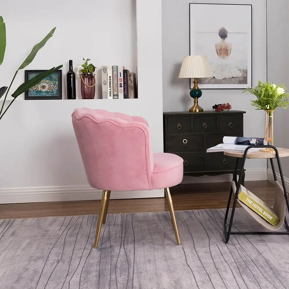 Pink Crafted Shell Designer Lounge Chair SET 1