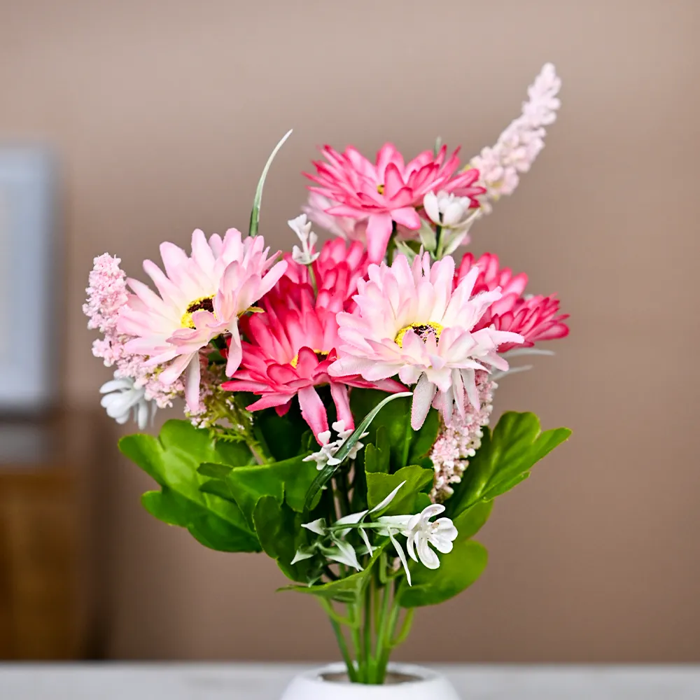 Pink Daisy Artificial Flowers With Pot