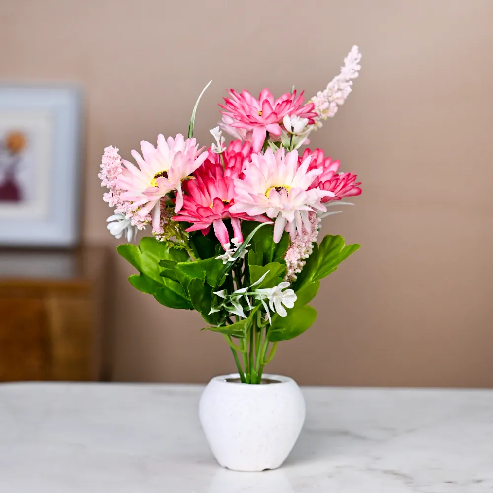 Pink Daisy Artificial Flowers With Pot