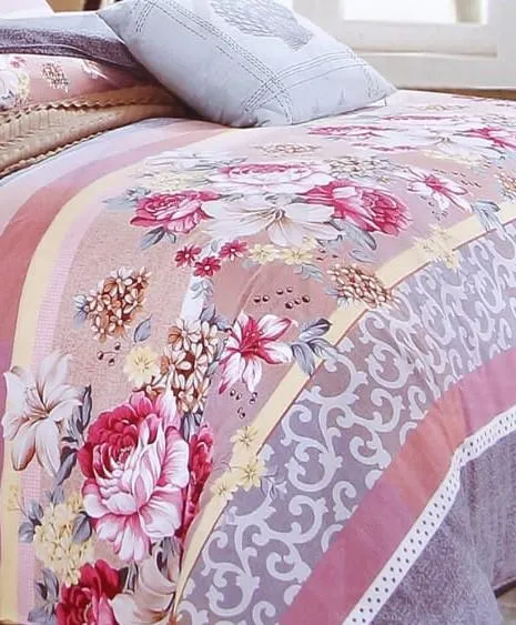 Pink Designer Printed Double Bedsheet With 2 Pillow Covers (Multicolor)