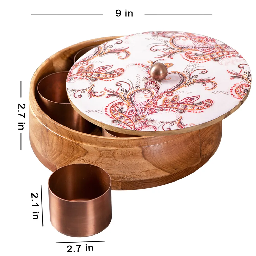 Pink Designer Wood & Stainless Steel Jars Masala/ Spice Box