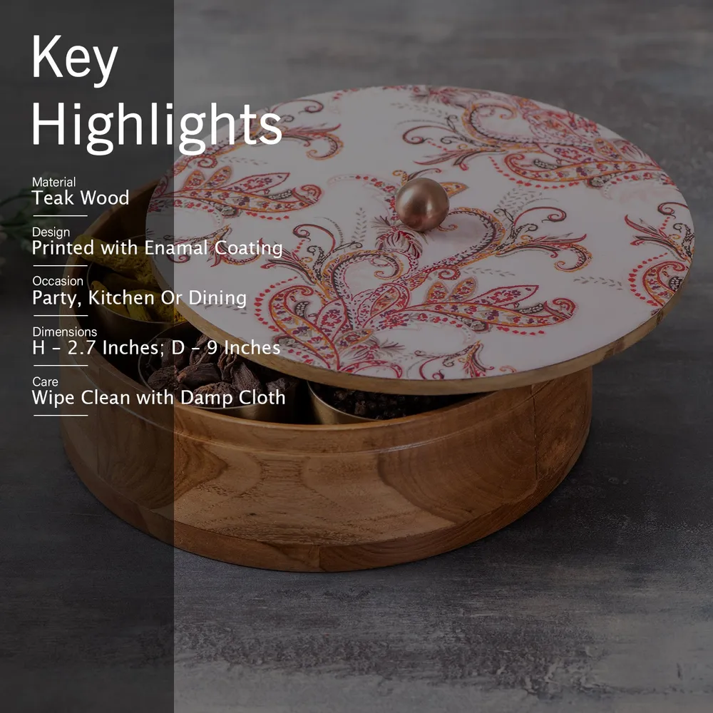 Pink Designer Wood & Stainless Steel Jars Masala/ Spice Box