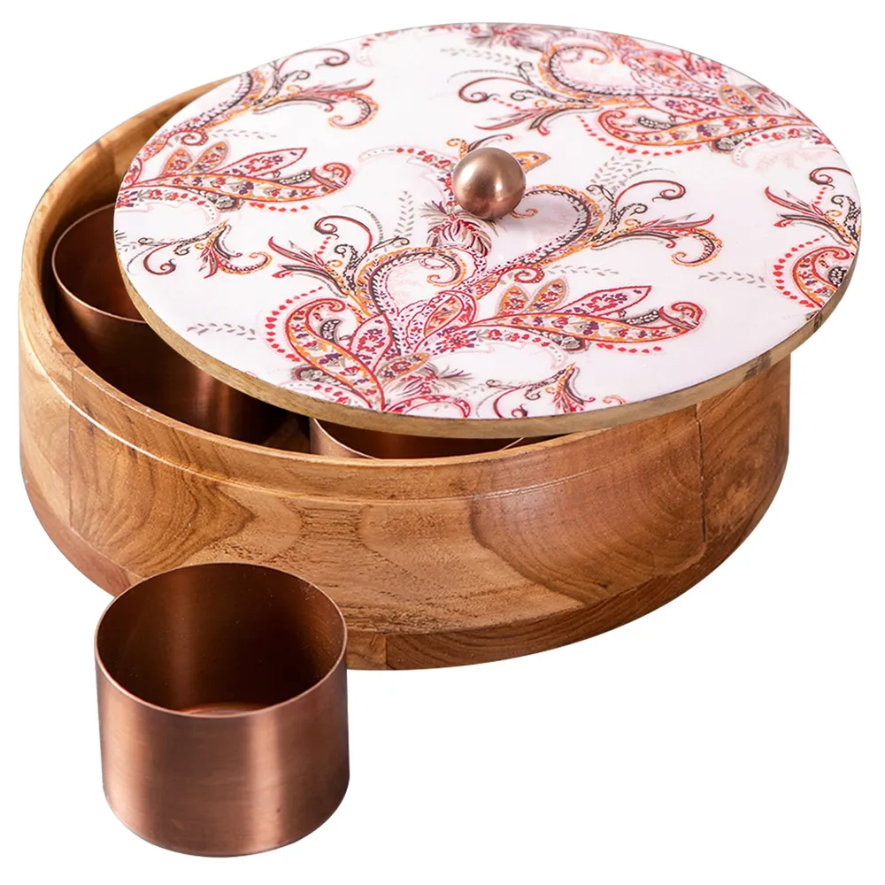 Pink Designer Wood & Stainless Steel Jars Masala/ Spice Box
