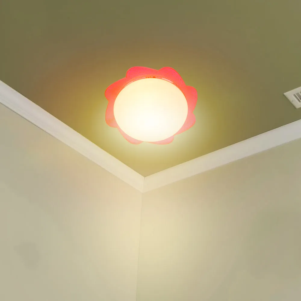 Pink Floral Bordered Decorative Flush Mount Light