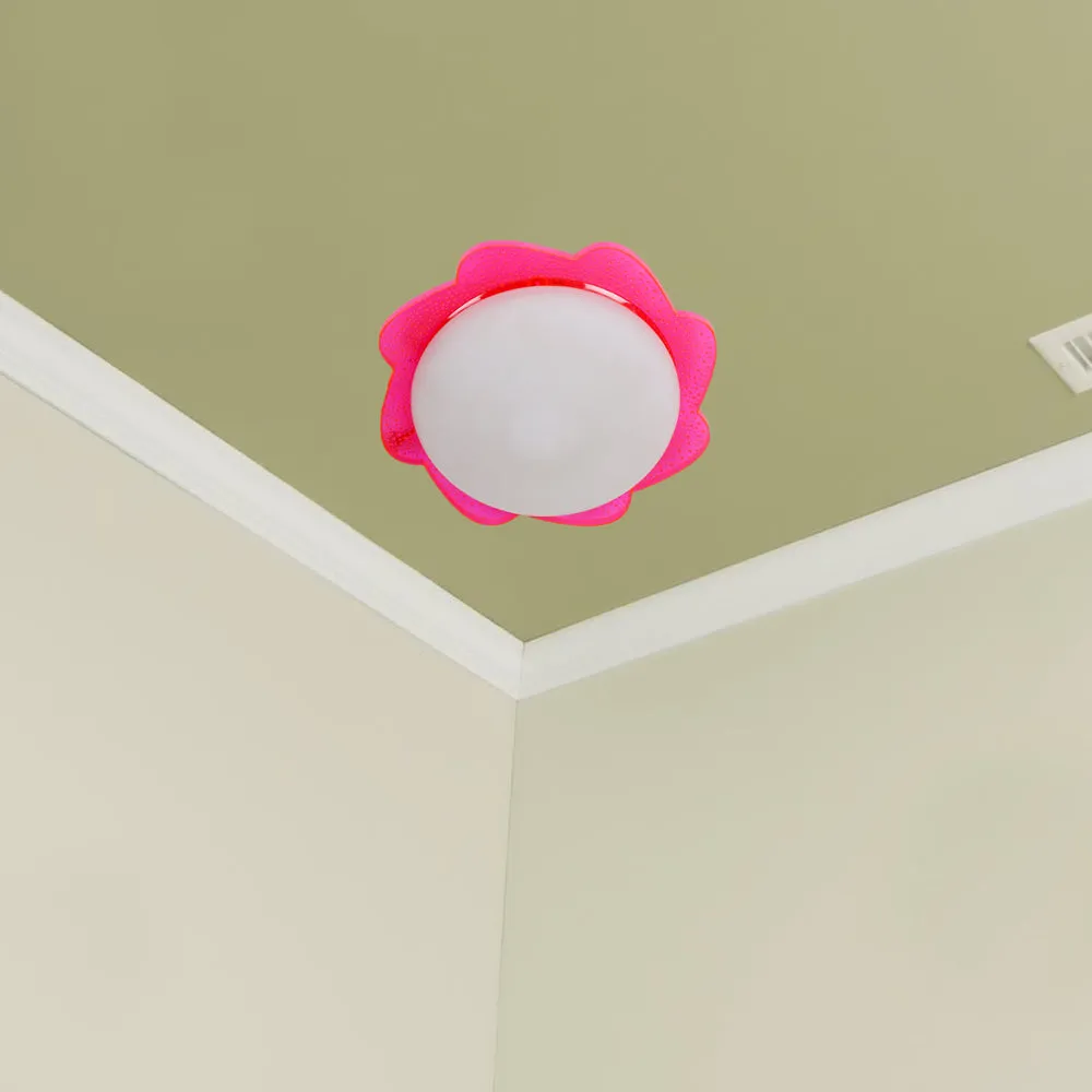 Pink Floral Bordered Decorative Flush Mount Light