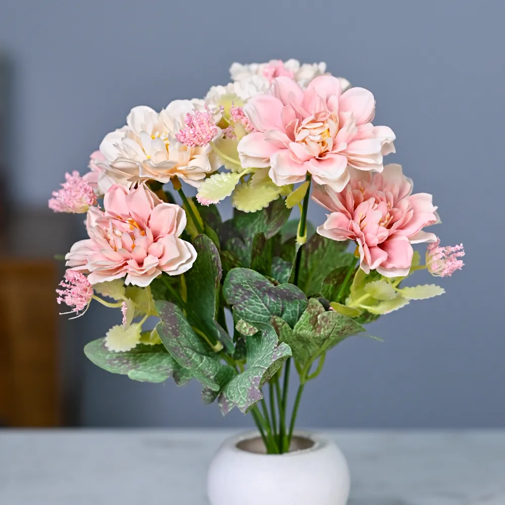 Pink Garden Artificial Flowers With Pot