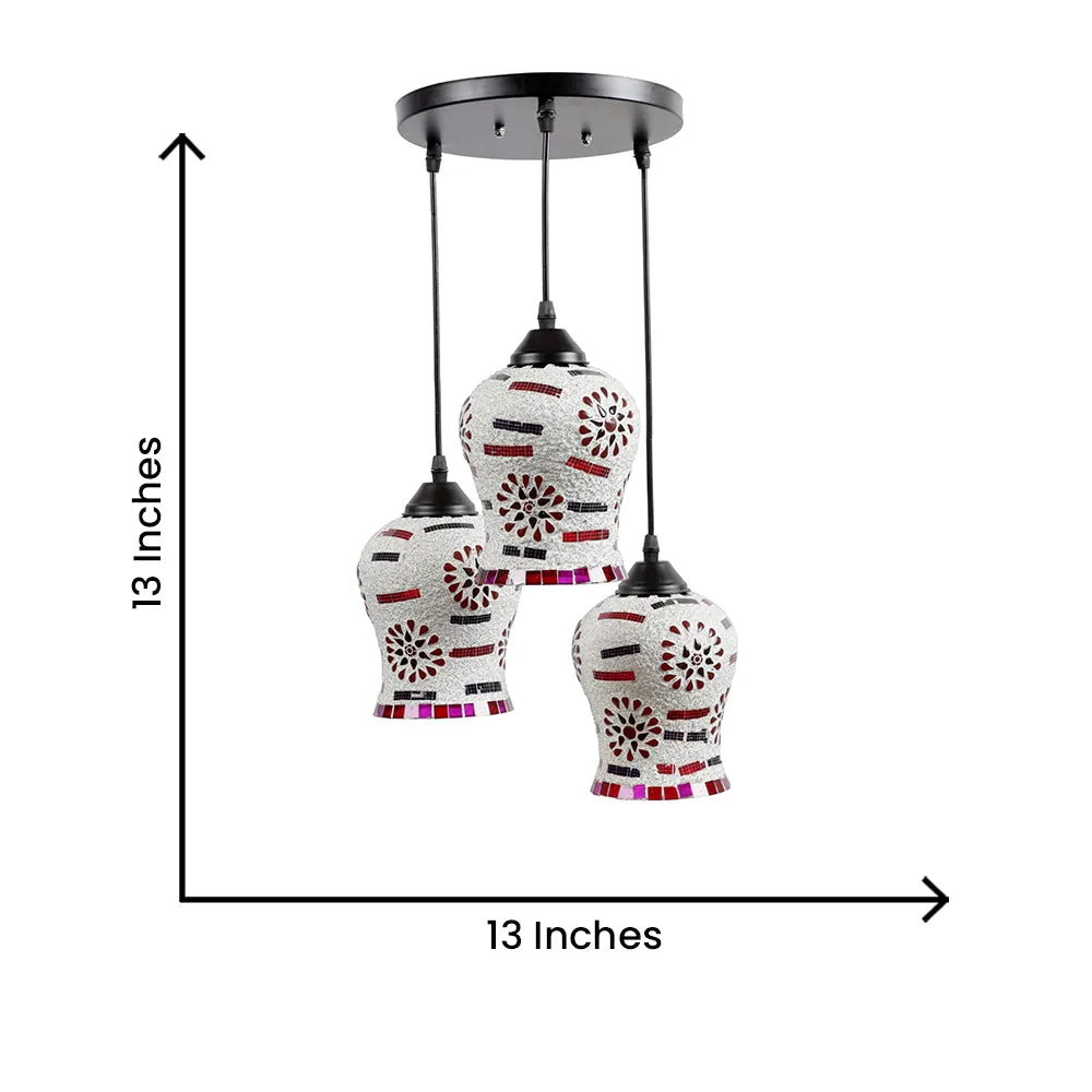 Pink Glass Embeded Mosaic Cluster Hanging Light