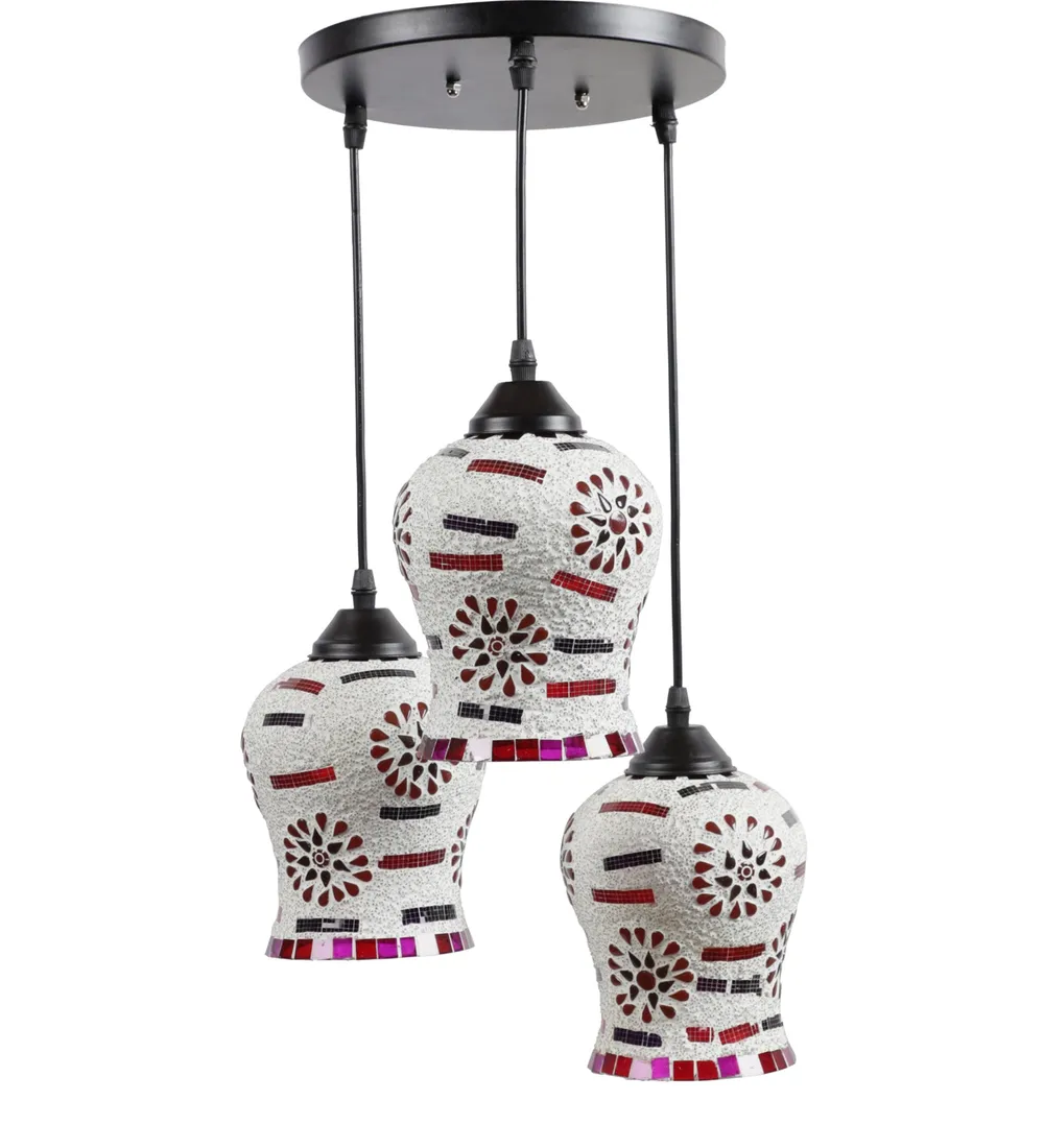 Pink Glass Embeded Mosaic Cluster Hanging Light
