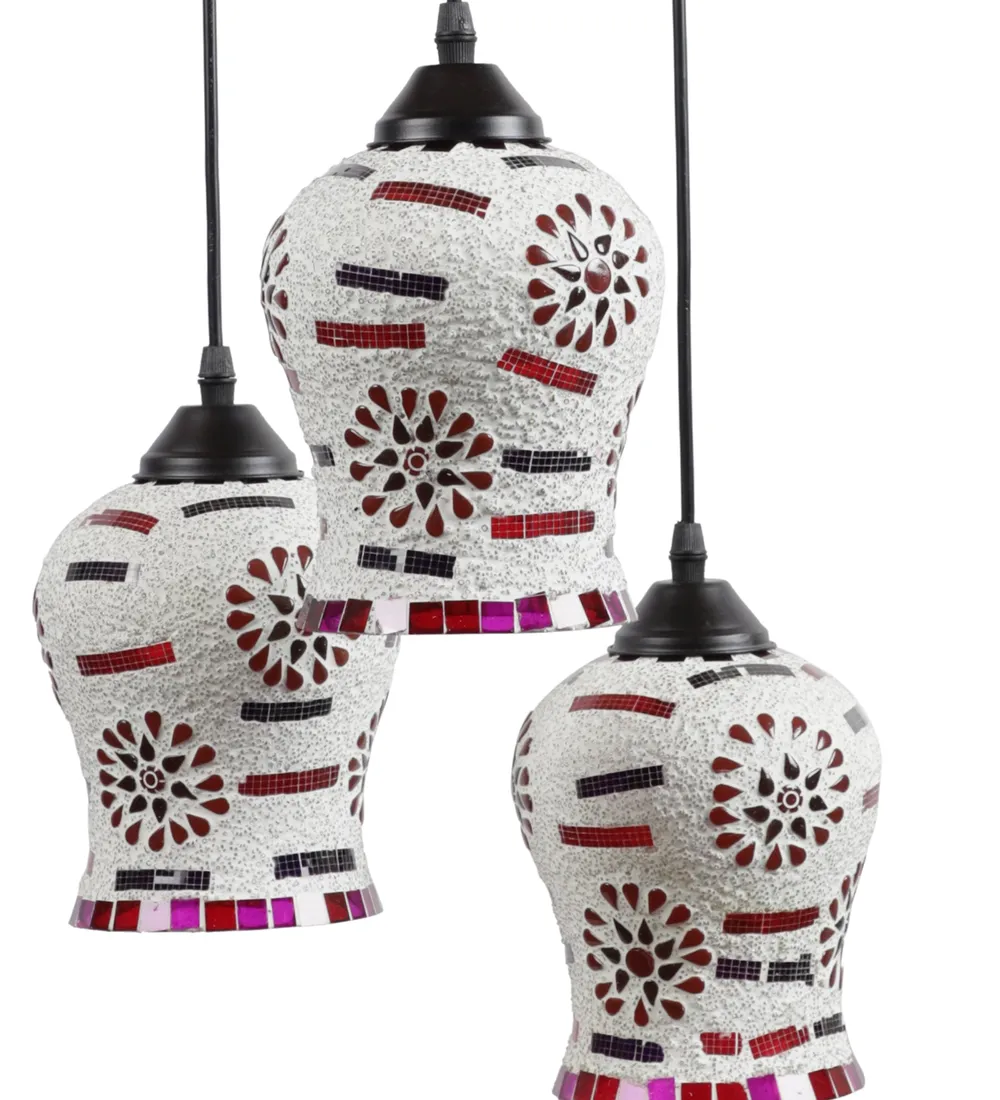 Pink Glass Embeded Mosaic Cluster Hanging Light