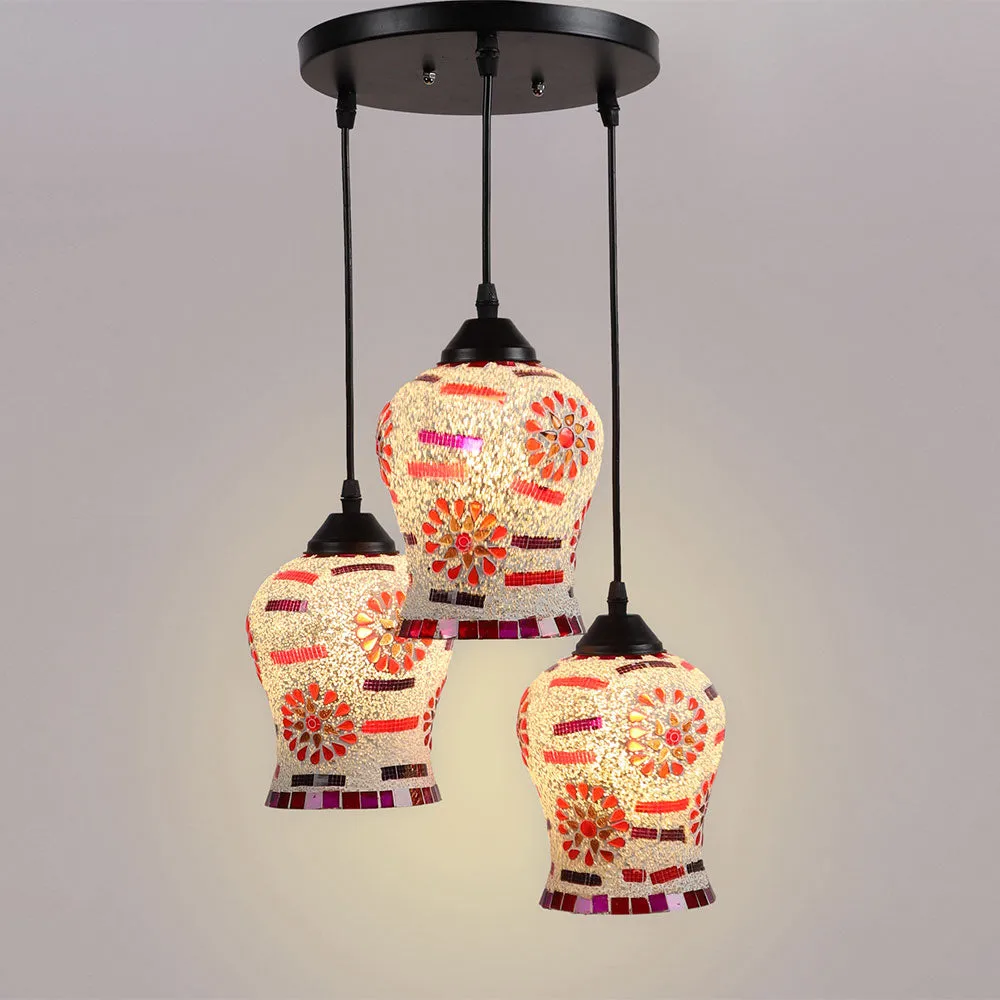 Pink Glass Embeded Mosaic Cluster Hanging Light