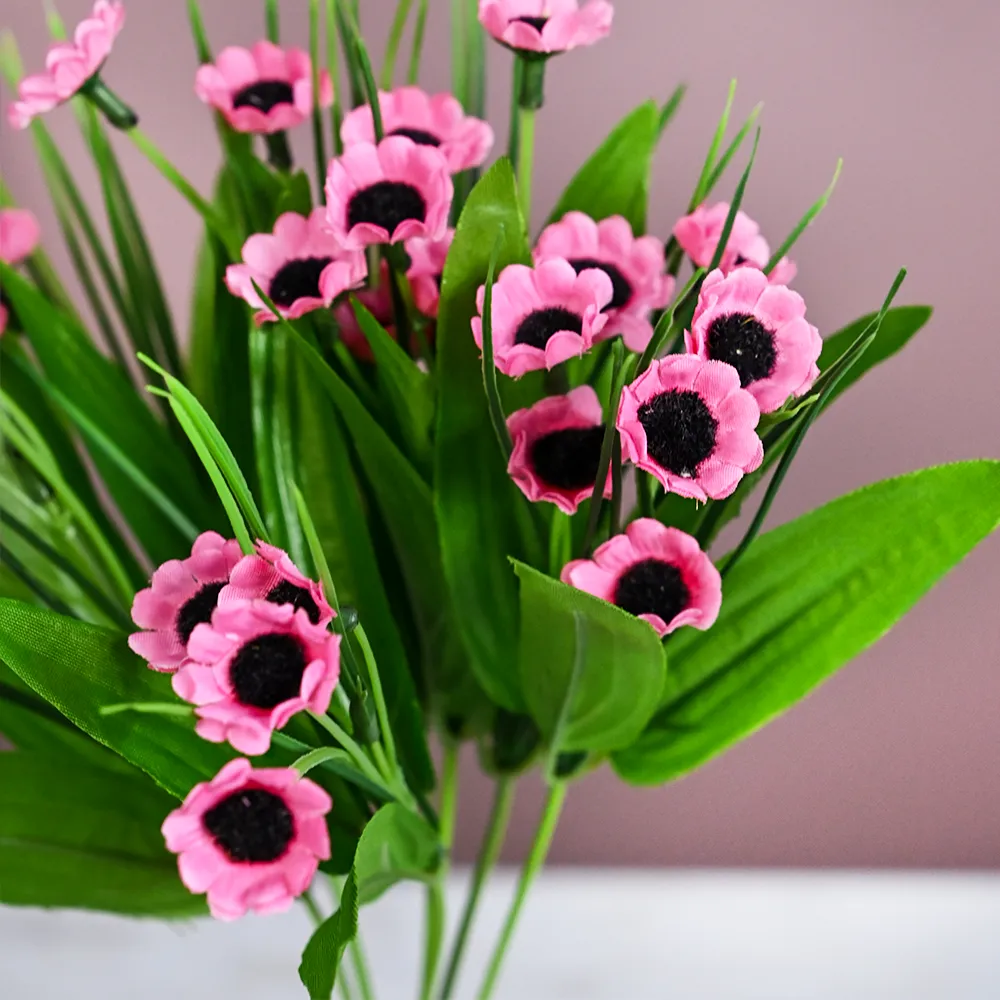 Pink Goldstrum Artificial Flower Bunch With Pot Single Piece