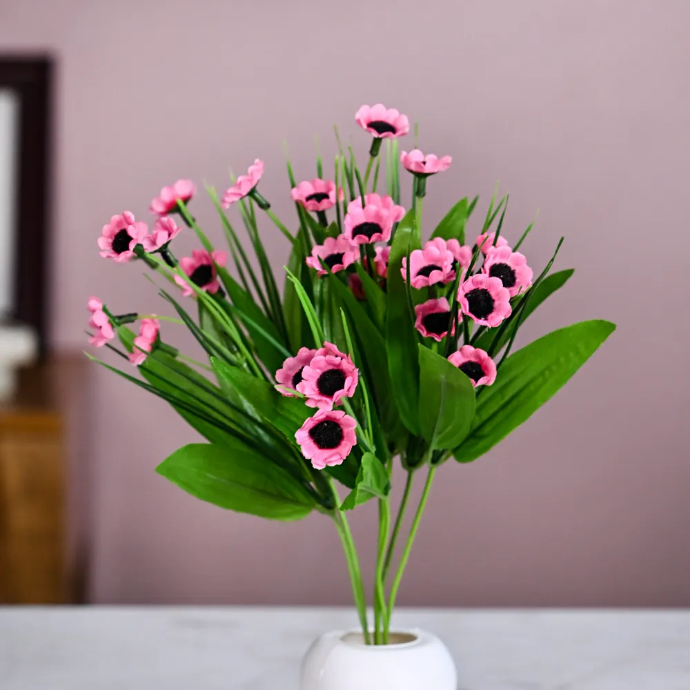 Pink Goldstrum Artificial Flower Bunch With Pot Single Piece
