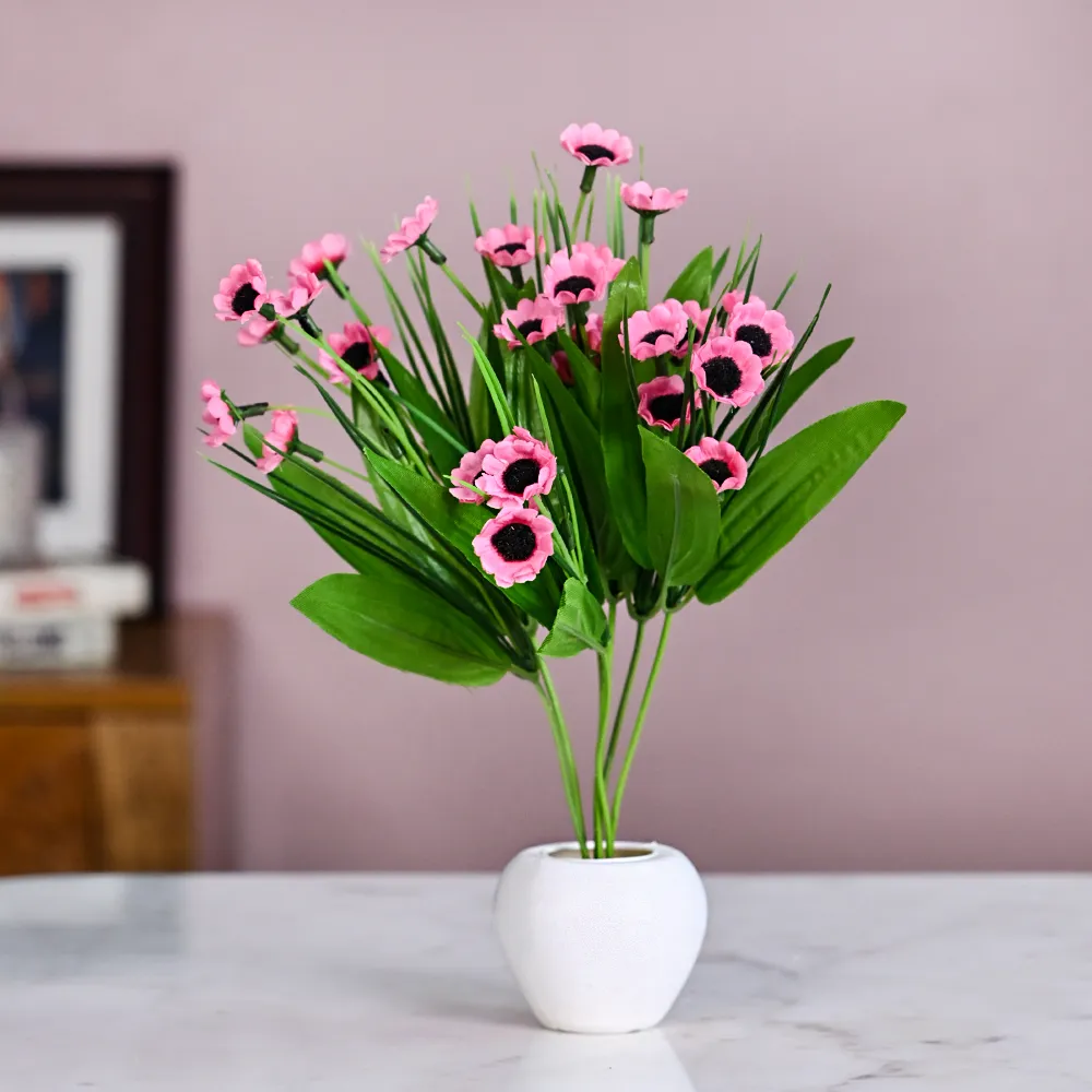 Pink Goldstrum Artificial Flower Bunch With Pot Single Piece