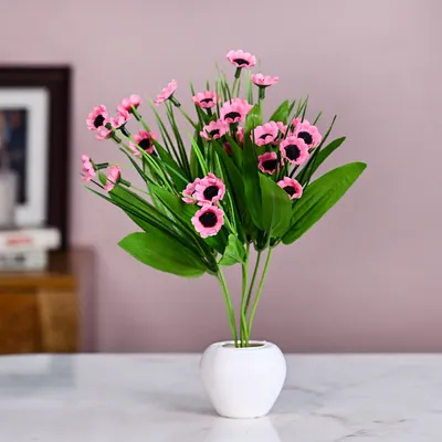 Pink Goldstrum Artificial Flower Bunch With Pot