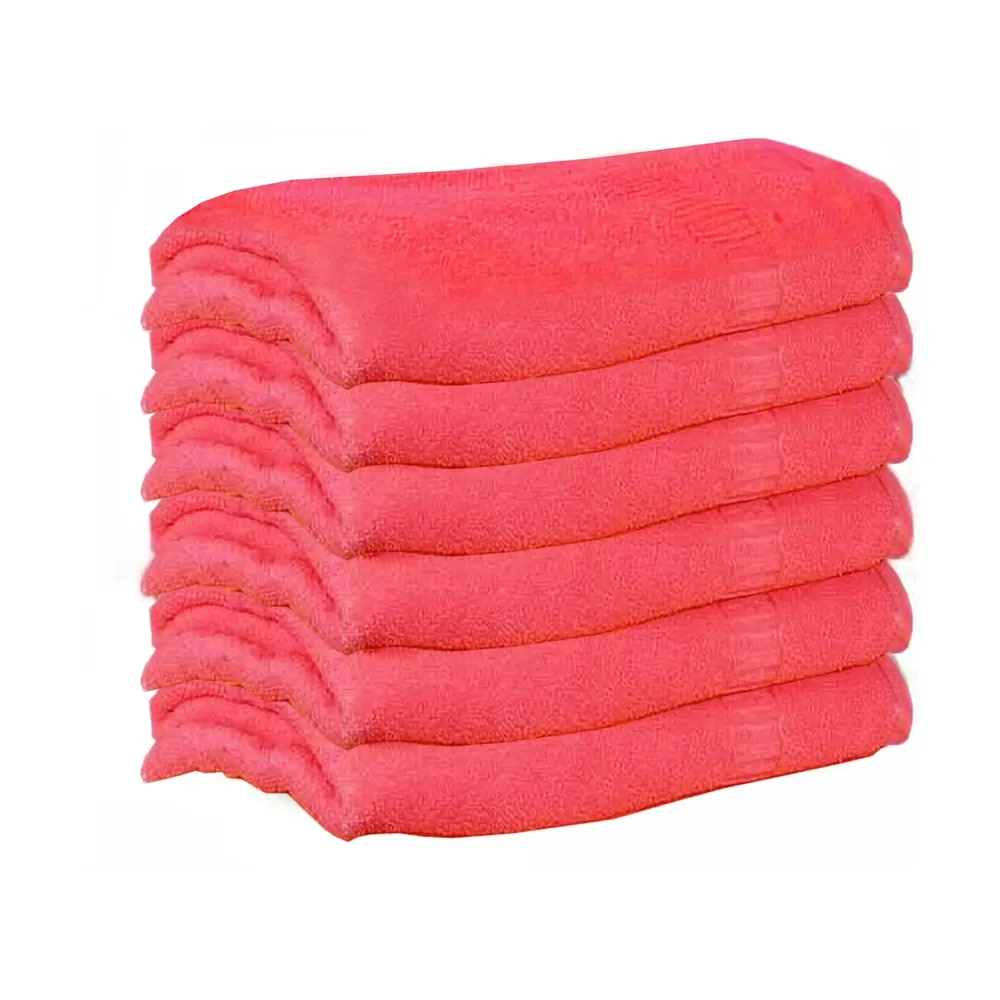Pink Hand Towels with Track Border by Lushomes (Pack of 6)