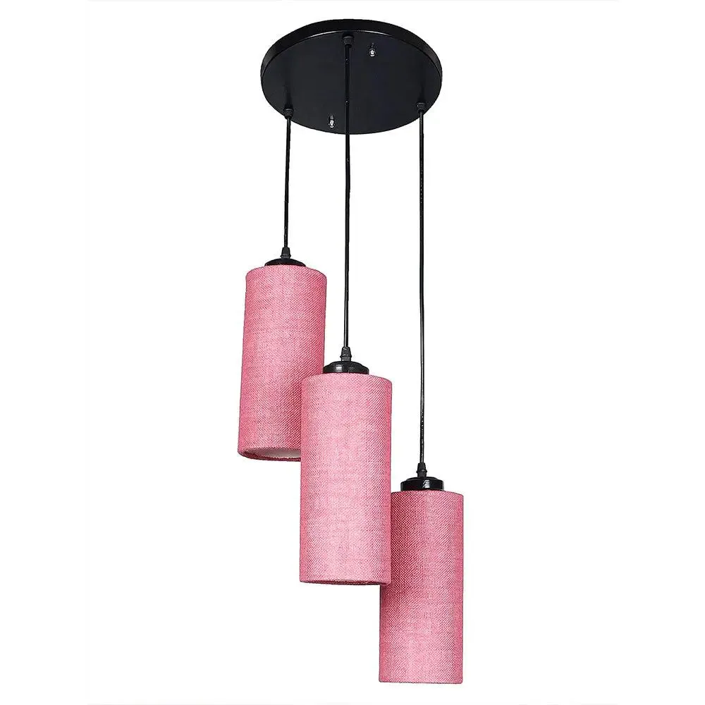 Pink Jute Cylindrical Cluster Hanging Lamp