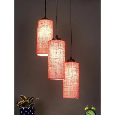 Pink Jute Cylindrical Cluster Hanging Lamp
