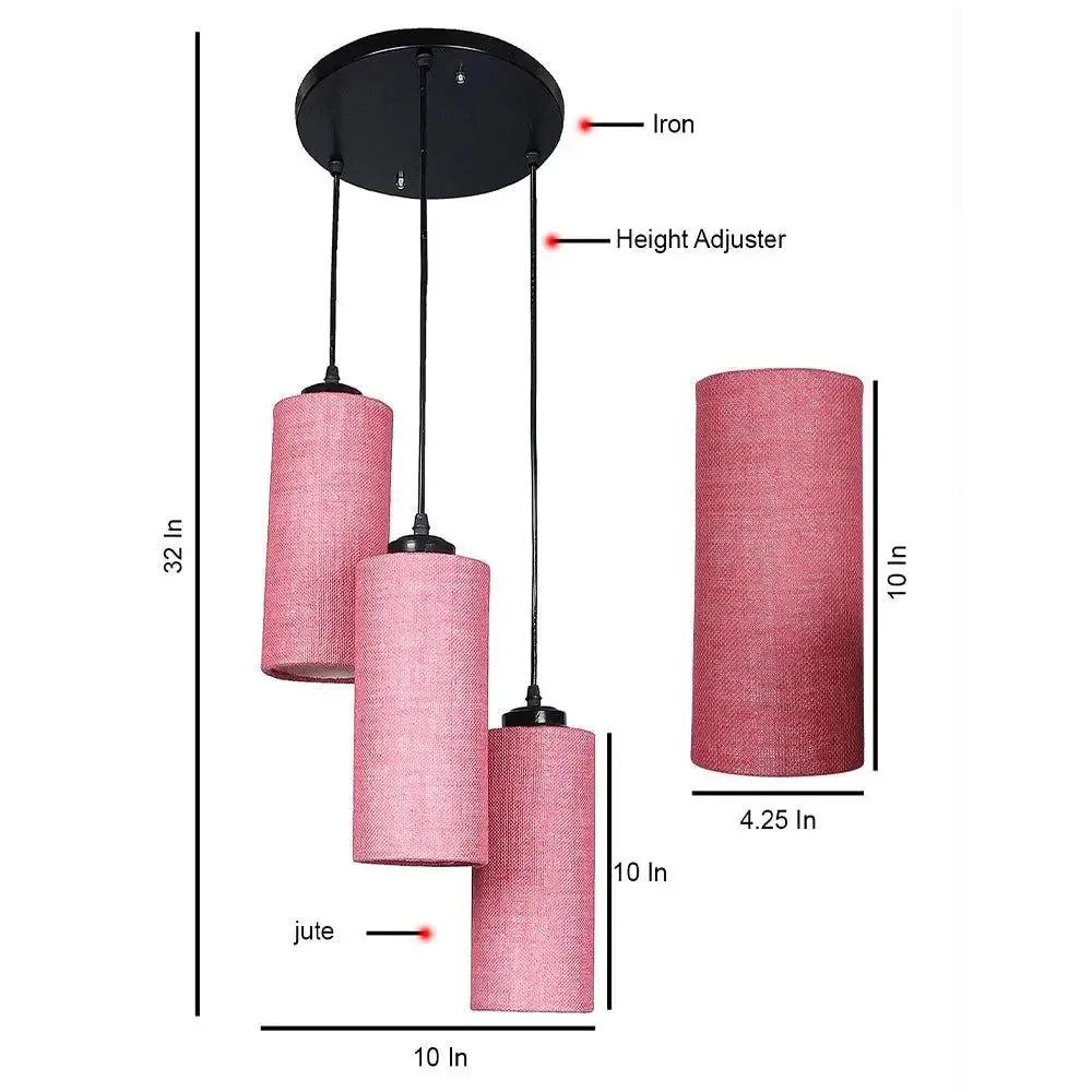 Pink Jute Cylindrical Cluster Hanging Lamp