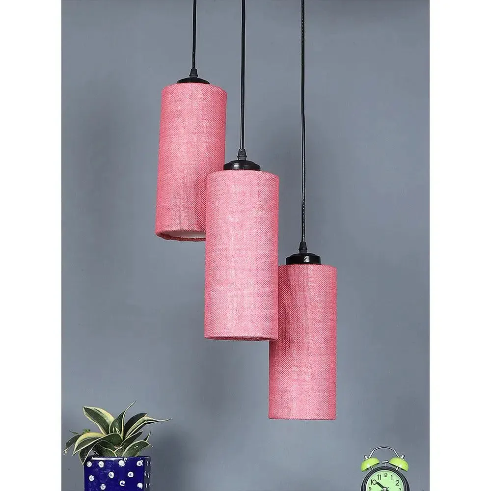 Pink Jute Cylindrical Cluster Hanging Lamp