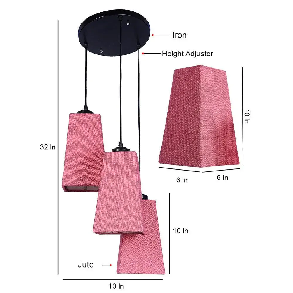 Pink Jute Pyramid Cluster Hanging Lamp