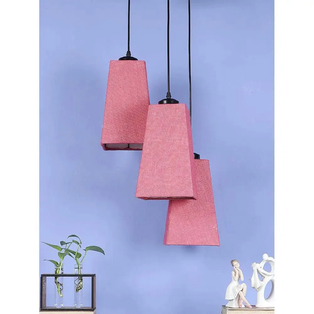 Pink Jute Pyramid Cluster Hanging Lamp