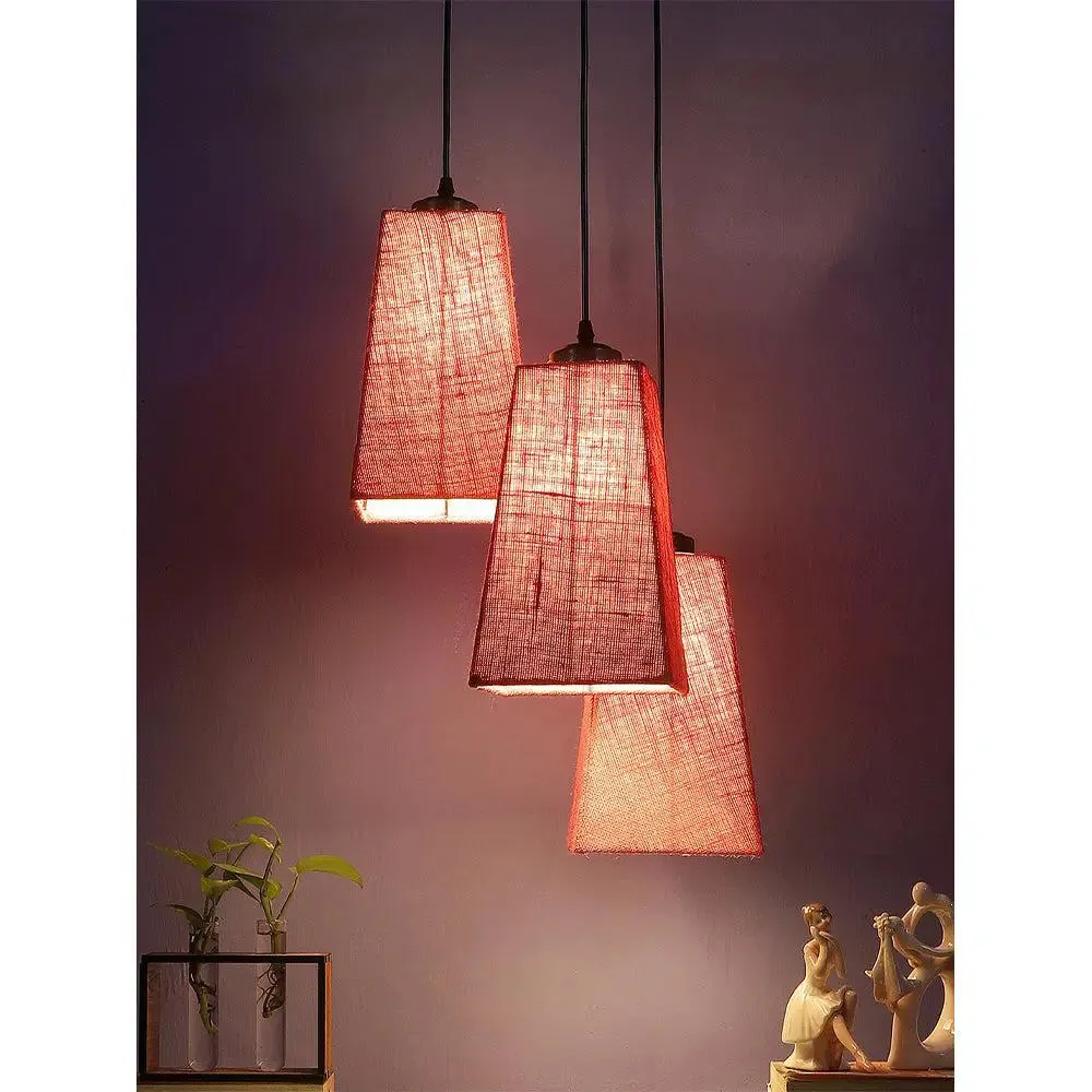 Pink Jute Pyramid Cluster Hanging Lamp
