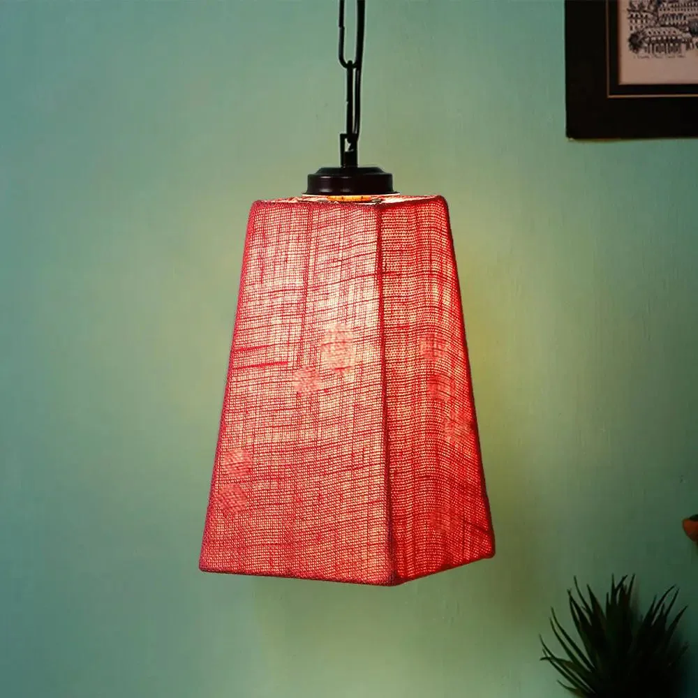 Pink Jute Pyramid Hanging Lamp