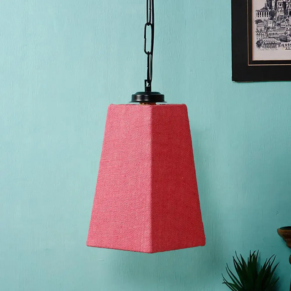 Pink Jute Pyramid Hanging Lamp