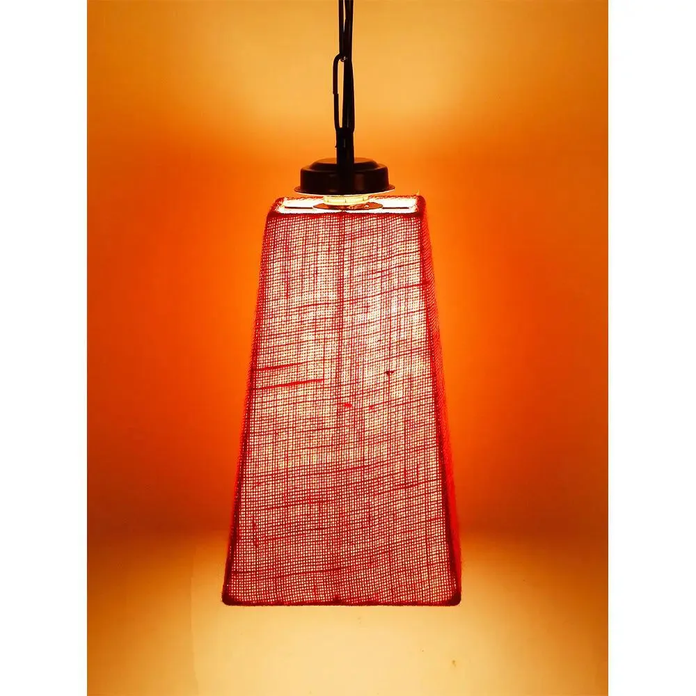 Pink Jute Pyramid Hanging Lamp