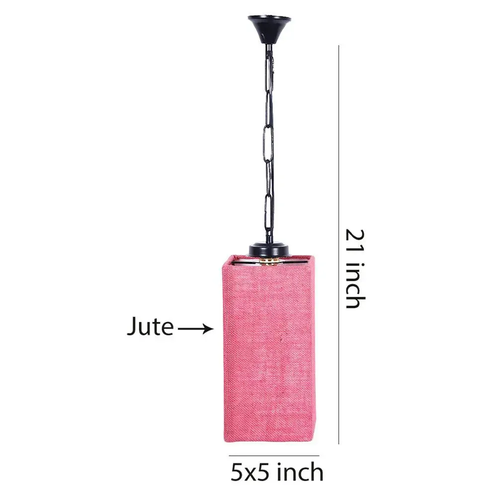 Pink Jute Square Hanging Lamp