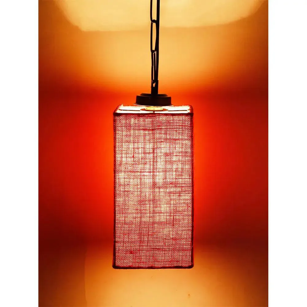Pink Jute Square Hanging Lamp