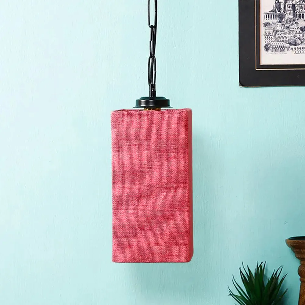 Pink Jute Square Hanging Lamp