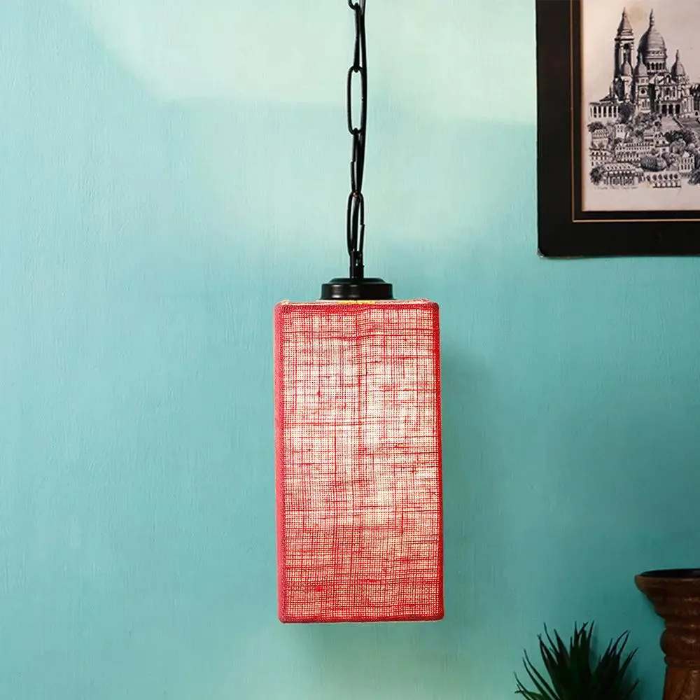 Pink Jute Square Hanging Lamp