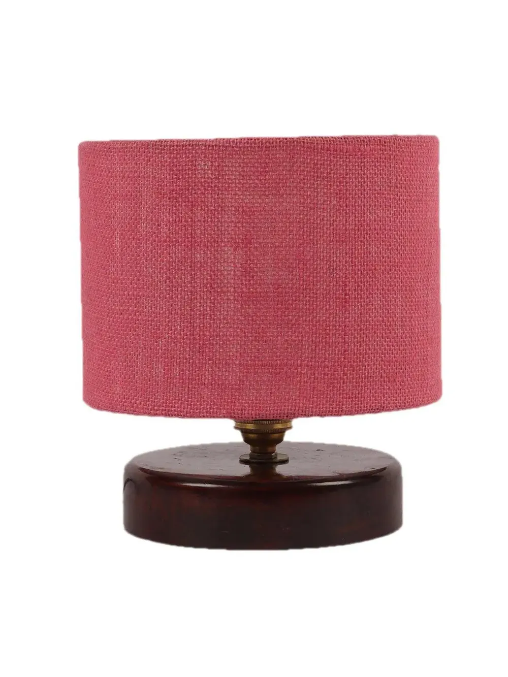 Pink Jute Table Lamp with Brown Wood Base