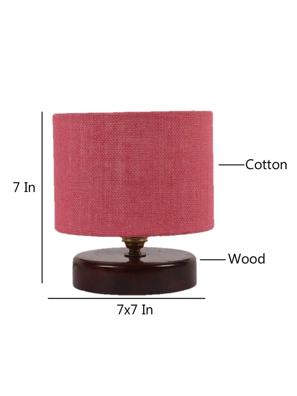 Pink Jute Table Lamp with Brown Wood Base