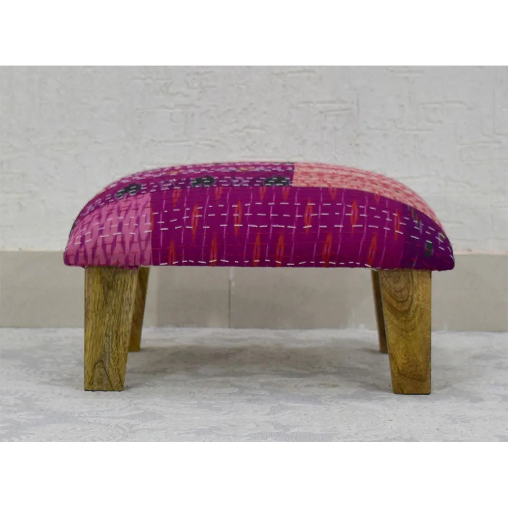 Pink Kantha Gudri Patchwork Multipurpose Stool / Square Pouffe / Ottoman Single Piece