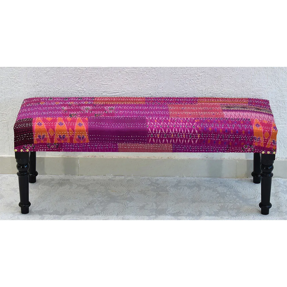 Pink Kantha Gudri Patchwork Upholstery Multipurpose Bench