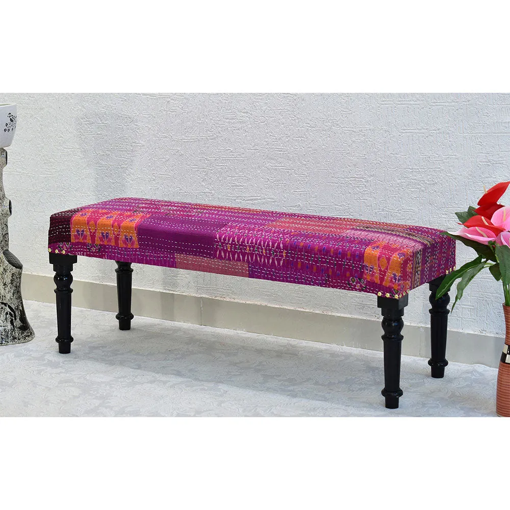 Pink Kantha Gudri Patchwork Upholstery Multipurpose Bench