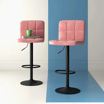 Pink Plush Feel Velvet Counter Bar Chair / Long Chair