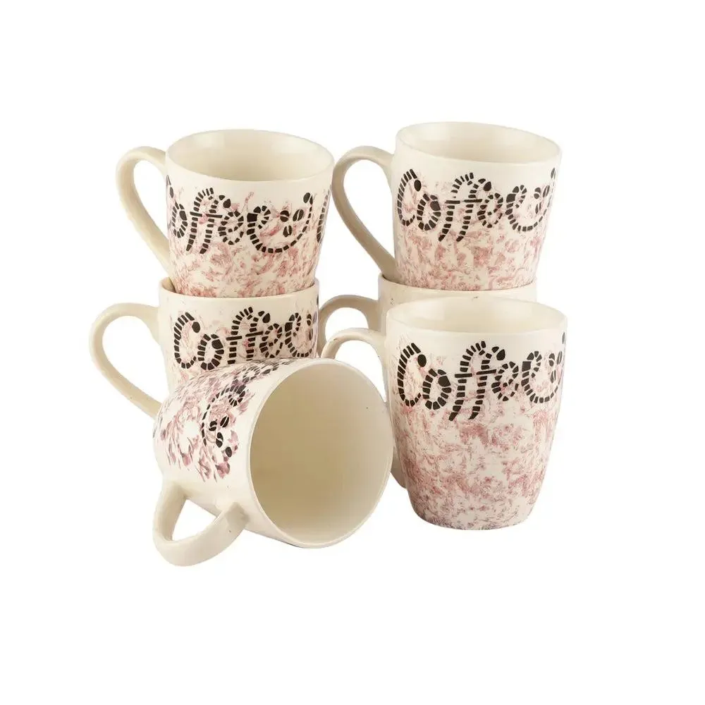 Pink Printed Classic Ceramic Coffee Mugs Set Of 6