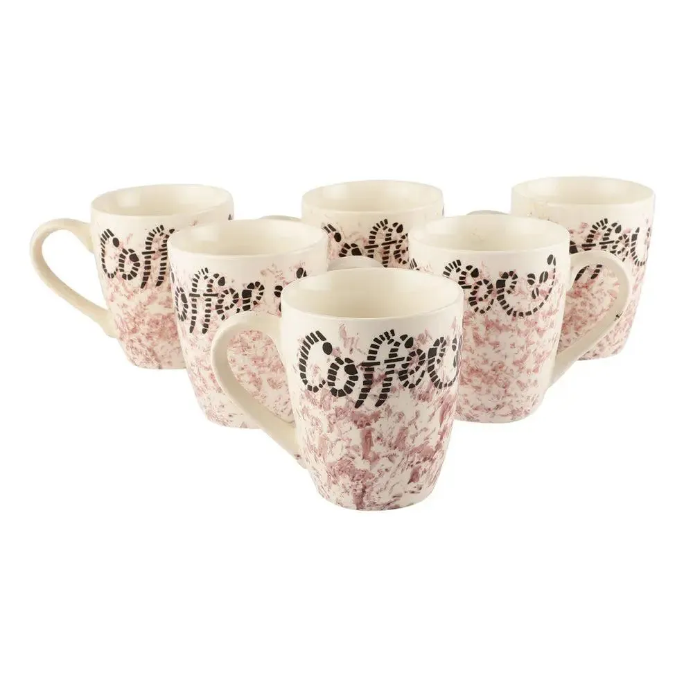 Pink Printed Classic Ceramic Coffee Mugs Set Of 6