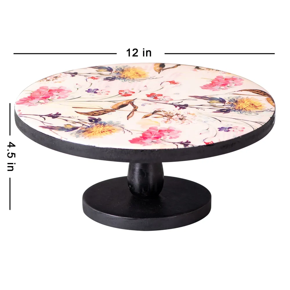 Pink Printed Wooden Cake Stand