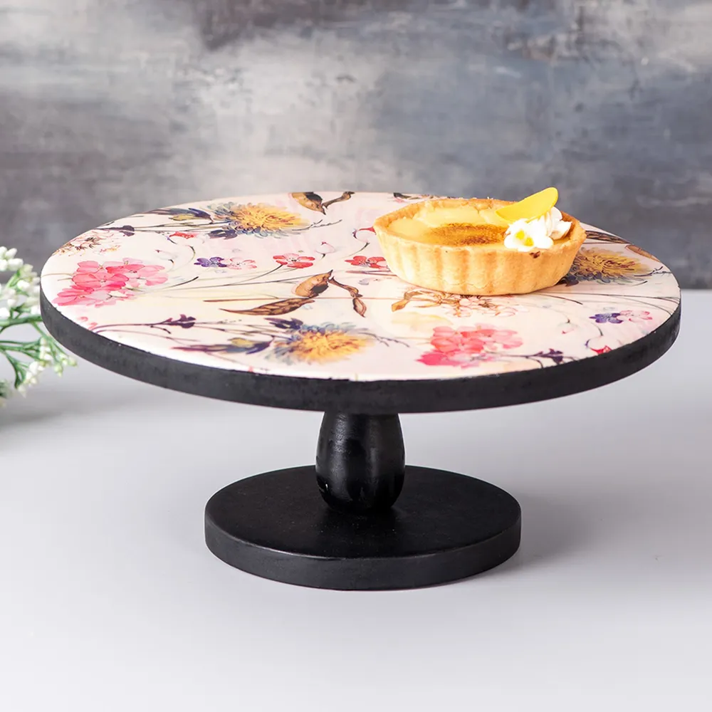 Pink Printed Wooden Cake Stand