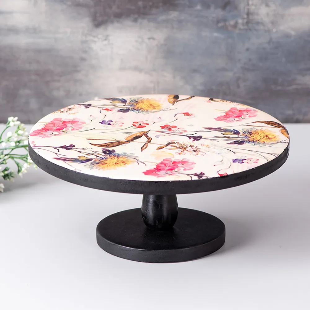 Pink Printed Wooden Cake Stand