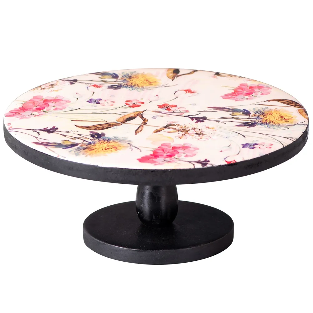 Pink Printed Wooden Cake Stand