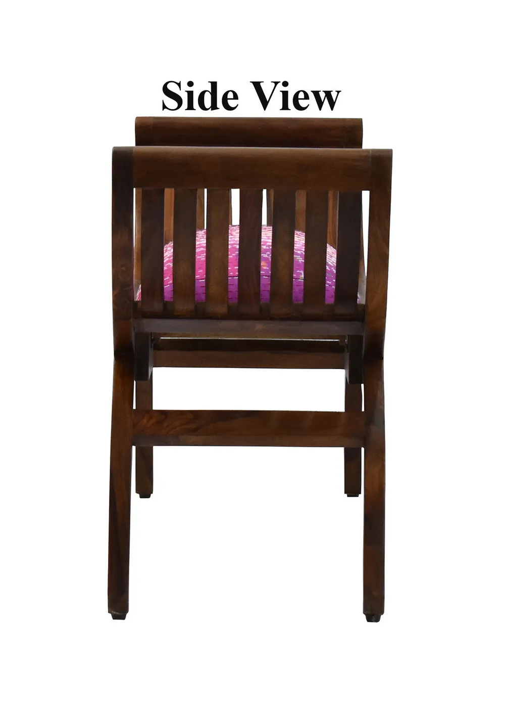 Pink Traditional Kantha Gudri Patchwork Natural Brown Wooden Two Seater Sofa