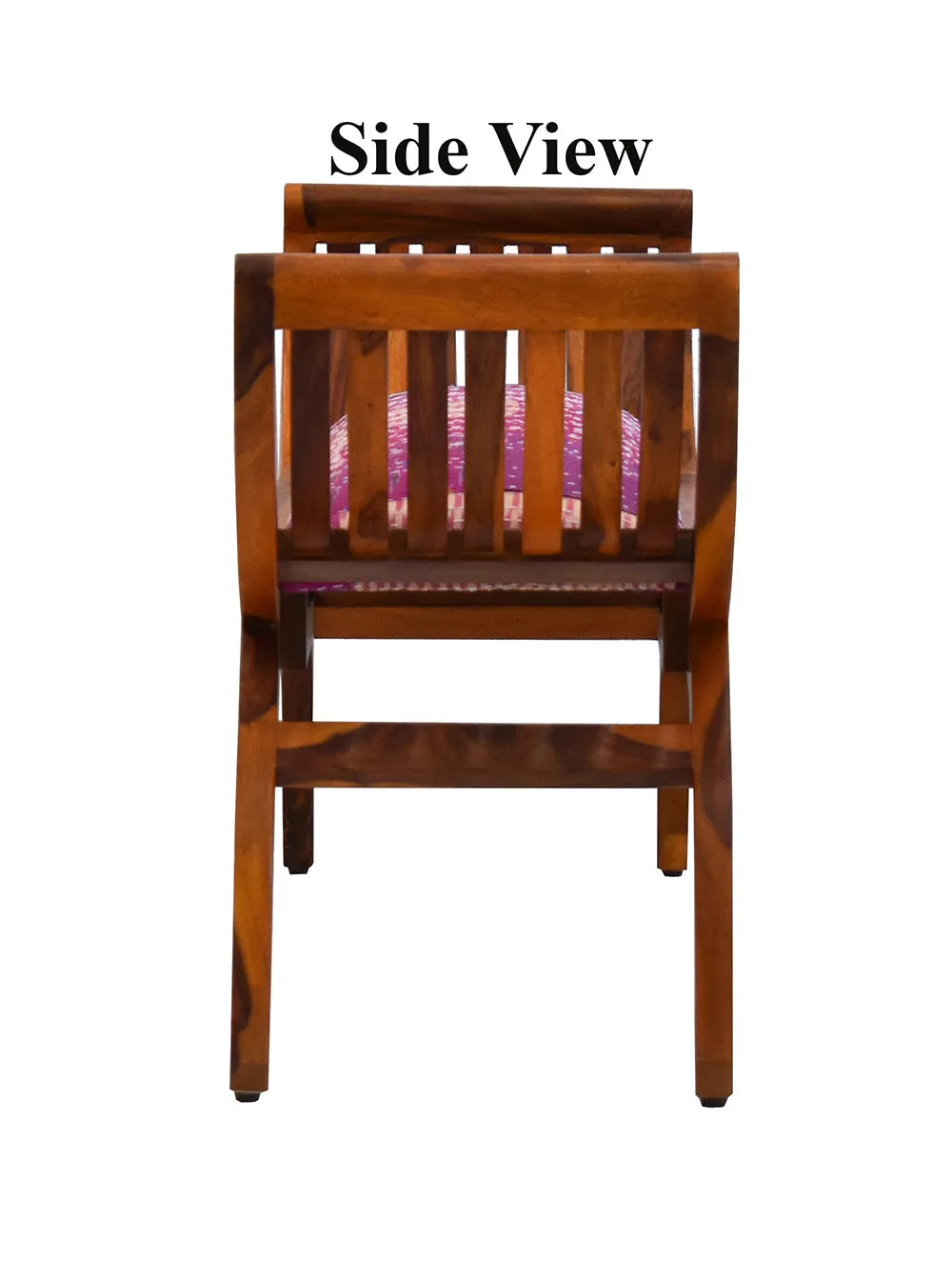 Pink Traditional Kantha Gudri Patchwork Yellow Brown Wooden Two Seater Sofa