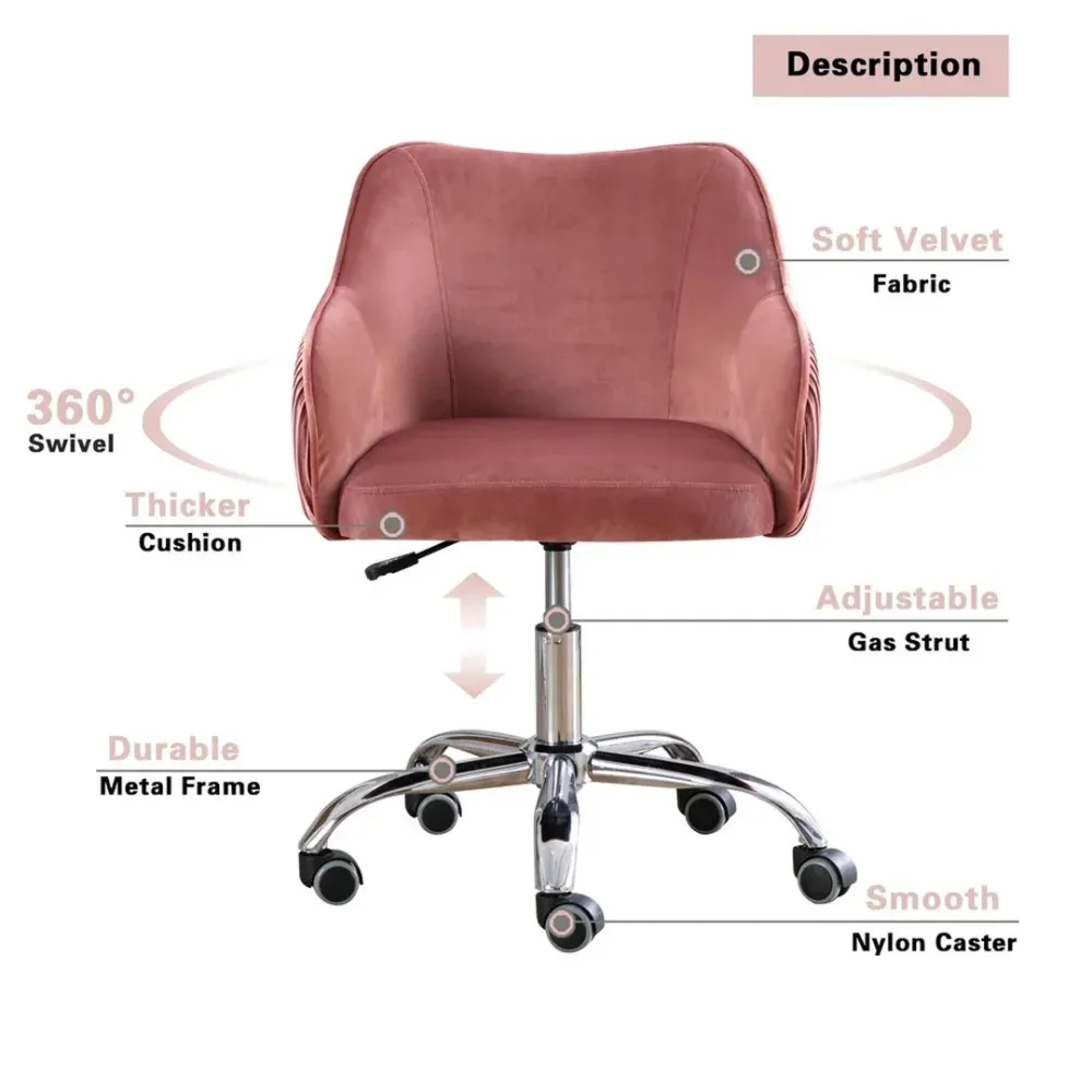Pink Velvet Ergonomic Swivel Chair Single