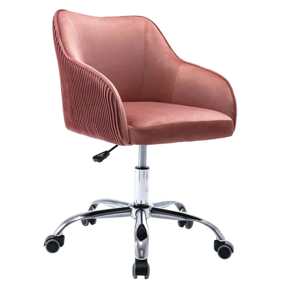 Pink Velvet Ergonomic Swivel Chair Single