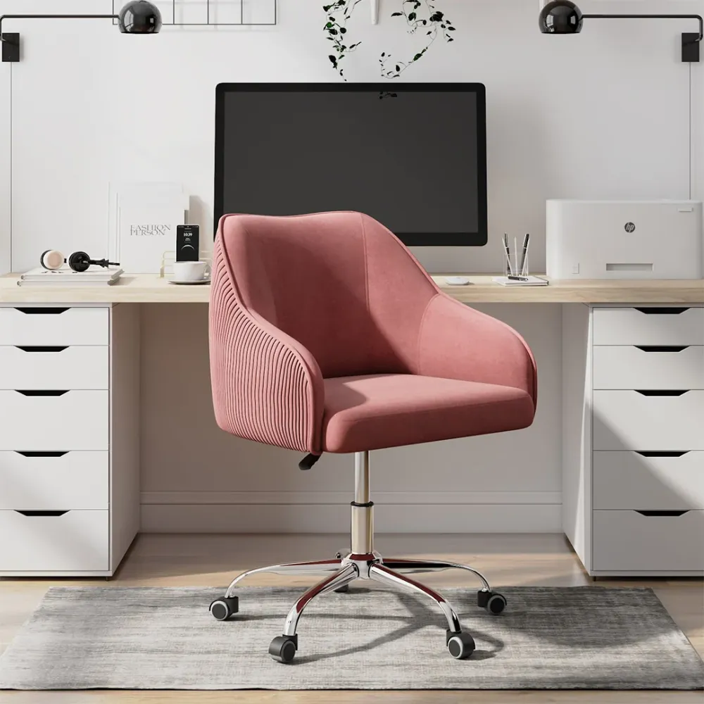 Pink Velvet Ergonomic Swivel Chair Single